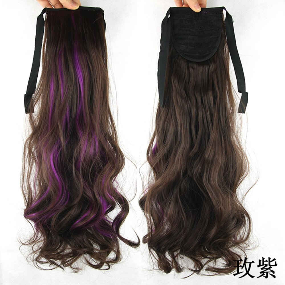Soowee-coleta de pelo de fibra de alta temperatura, 8 colores, coleta de pelo sintético, Coleta, extensión de cabello con Clip en Rosa y Rojo: 1B/27HL