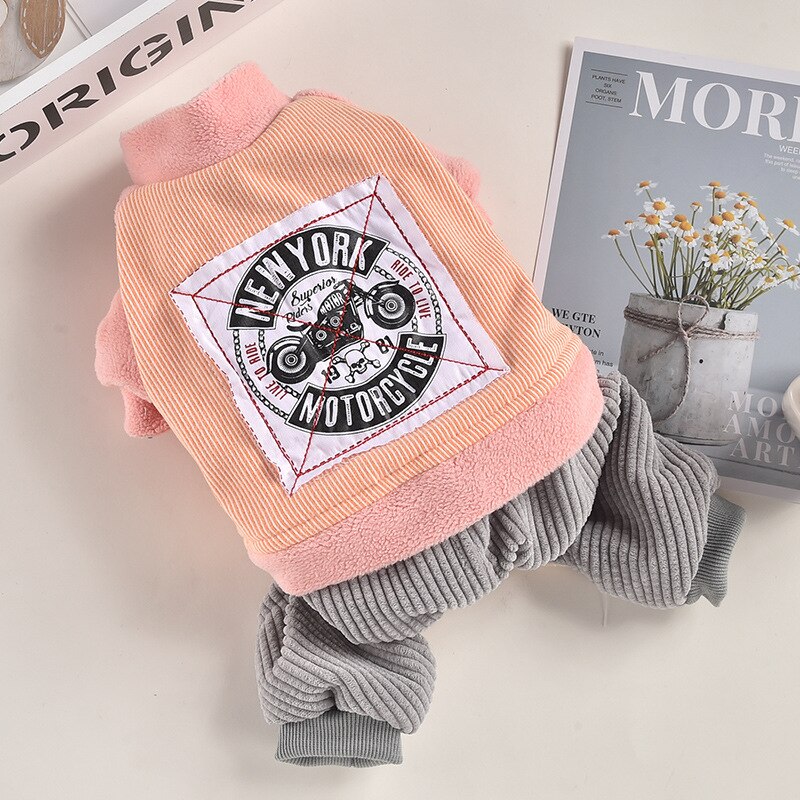 Sports Dog Tracksuit Sweatshirt Pink Blue Colors Four Legs Pet Clothing Apparel Motorcycle Winter Warm Animal Shop Goods: Orange / XL