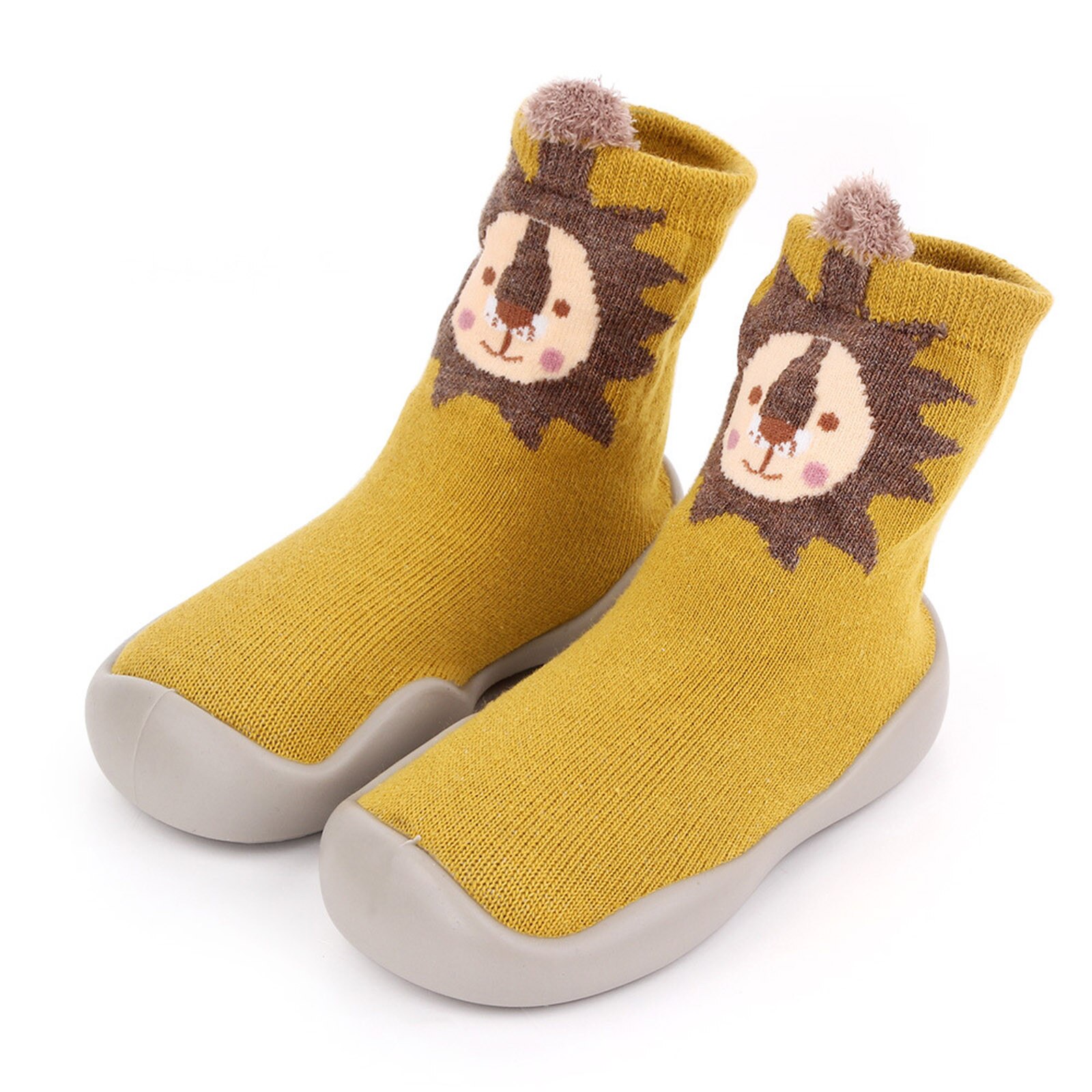 Lion Bunny Socks Infant Baby Boys Girls Anti-slip Cartoon Warm Floor Socks Rubber Sole Shoes Cotton Shoes Socks Носки Детские: Yellow / 1-2 Years