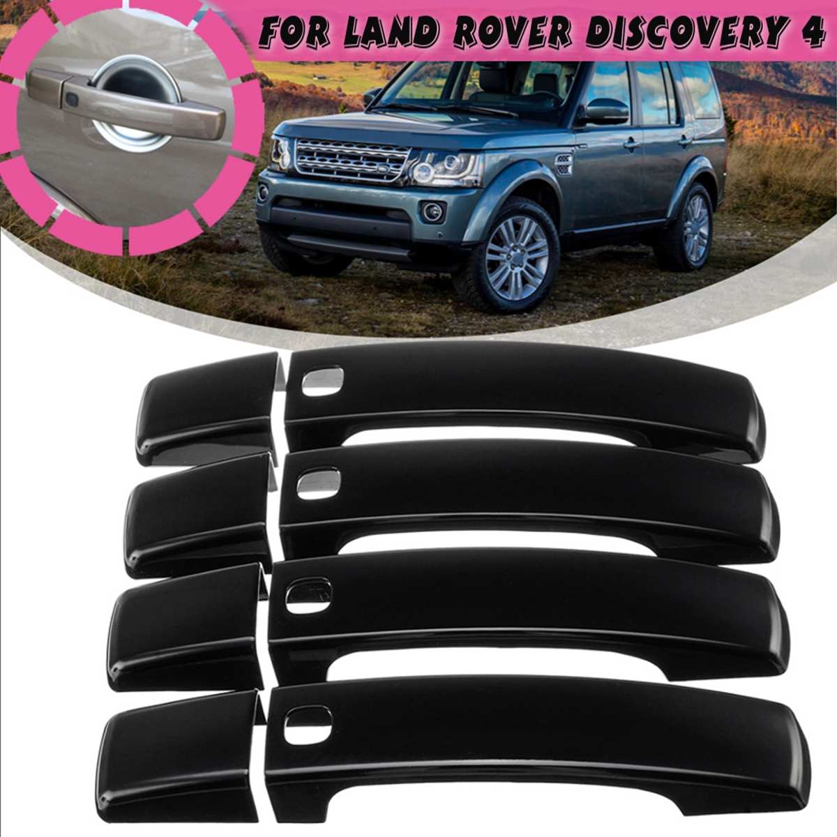 Abs Chrome Gloss Black Door Handle Covers Trim Car Accessories For Land Rover Discovery 4 Range Rover Sport Freelander 2: Gloss Black