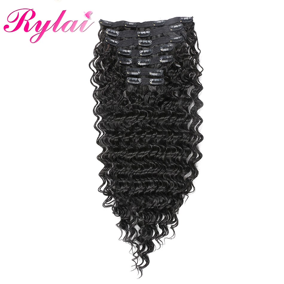 Synthetic Long Wave Clip On Deep Wave Hair Extensions 24 Inches 7Pcs/Lot Long And Full Head For Women High Tempareture Fibre: #1B