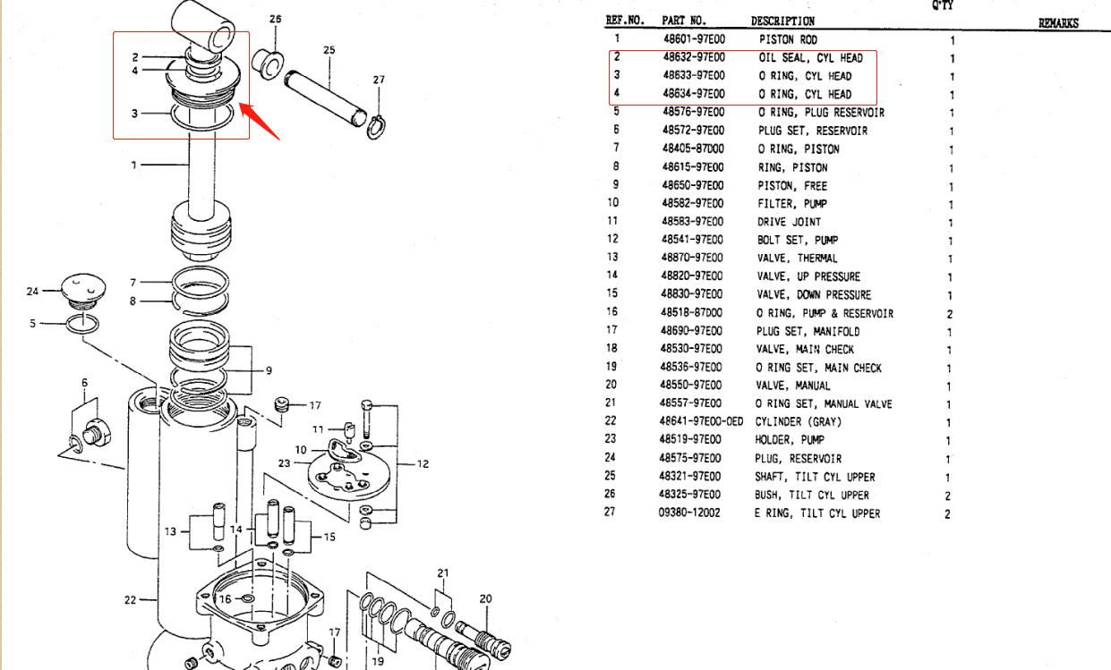 48601-97E00 Screw Cap For Suzuki Outboard Motor DT40 DF40 DF50 Power Tilt Trim Assy with Seals 48601-97E01