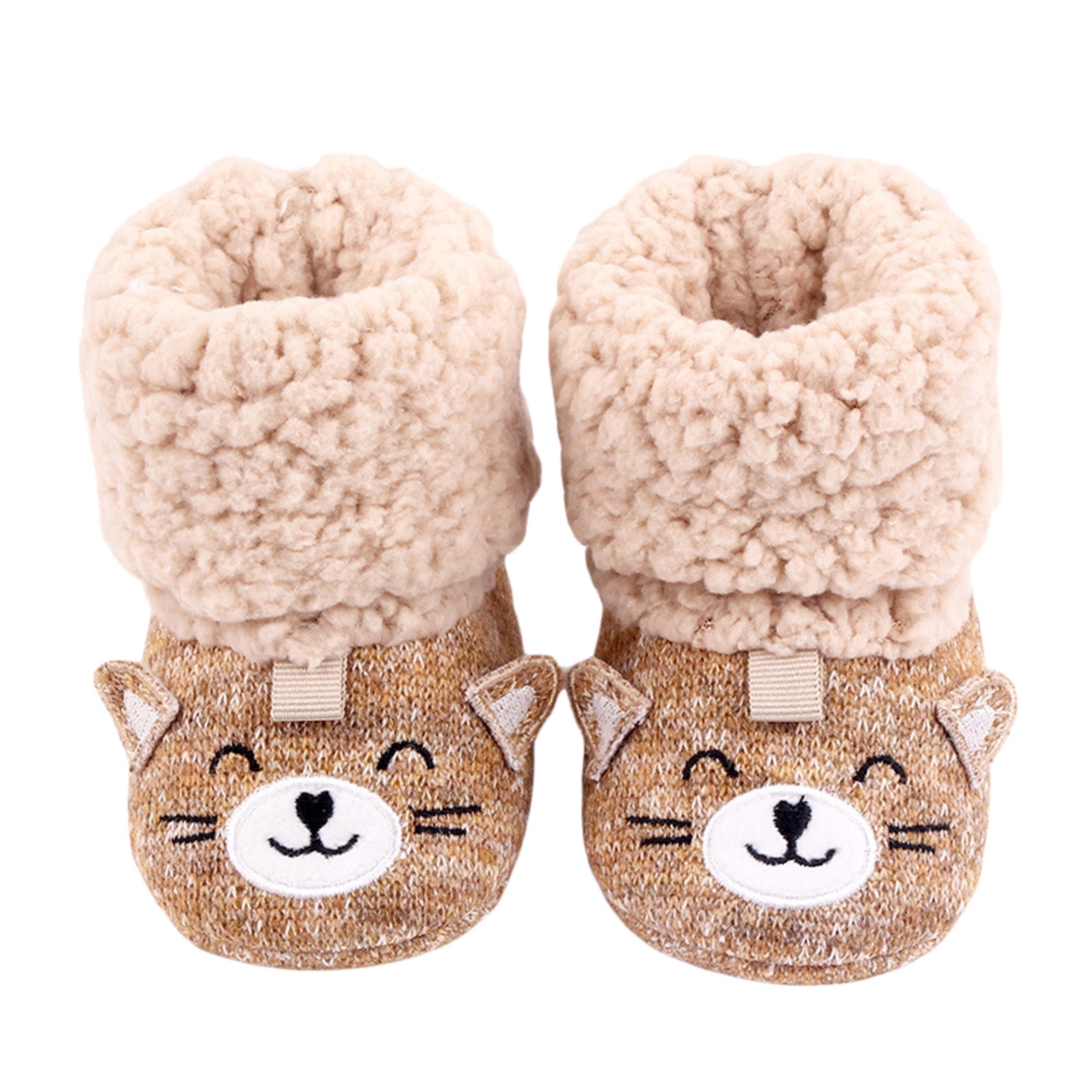 Babyschuhe, flauschig und #39 , mit kleinem bärenmuster, lang geschnitten, warm und mit weicher sohle, Ideal für partys und fotoshootings.: Kastanienbraun / 7-12 monate