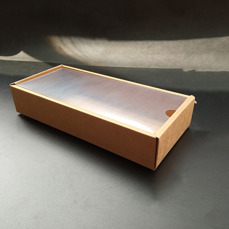 10pcs Rectangle Kraft Paper Box Folding With Transparent PVC Window Candy Box Christmas Decoration Package Box: Brown