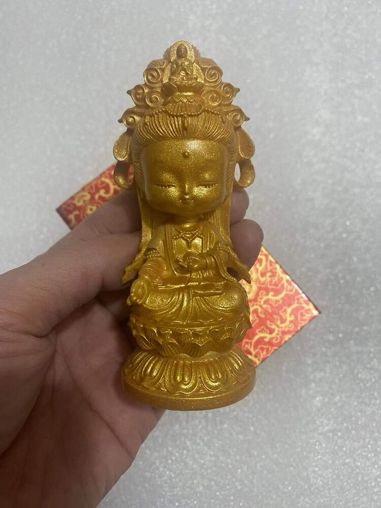 Estatuilla de Guanyin de dibujos animados de estilo chino, estatua de tallada a mano, bonita Bodhisattva de Guanyin, decoración de escritorio para el hogar