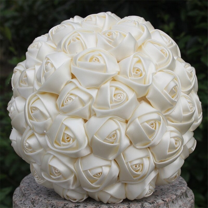 Billig marfim elfenben siden brudbukett olika storlek för blomma flicka / brudtärna / brud satin innehav blomma  w223-5: Elfenben