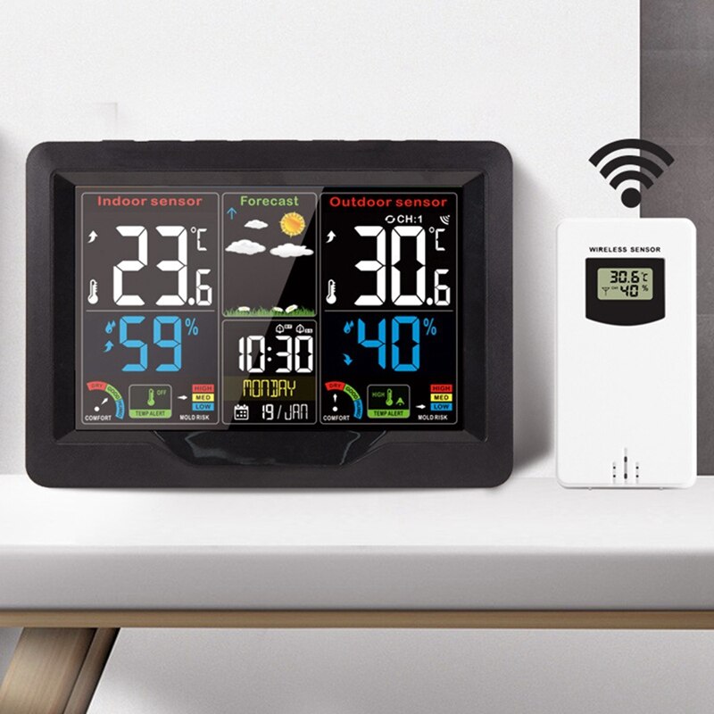 Weather Station With Outdoor Sensor,Wireless Weather Station,Digital Thermometer With Digital Alarm Clock,Hygrometer
