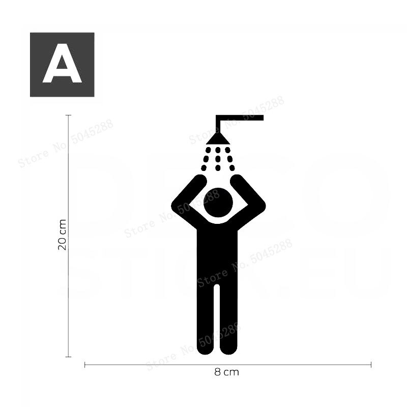 Bathroom Shower Head Wall Decals Shower Glass Door Stickers Art Wall Sticker Cute Waterproof Removable For Bathroom Decor LL1076: Medium / black