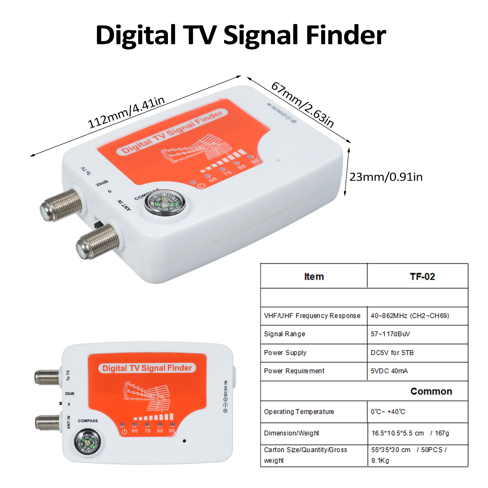 Digital tv-signalfinder digital antenne jordbaseret tv-antenne signalstyrkemåler detektor signalstyrkemåler med kompas