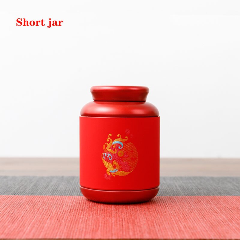 Contenedor sellado de Metal para el hogar, contenedor cilíndrico de Color sólido Universal para té y café, Chocolate, lata de Metal, caja de de almacenamiento: Short jar red
