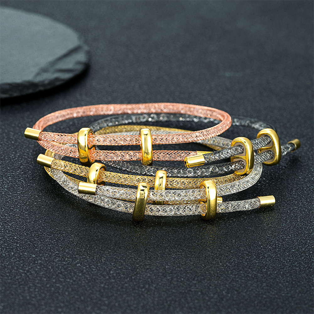 Mode Mesh Armband Mannen Vrouwen Charm Minimalistische Crystal Bangle Rvs Verstelbare Sieraden Creatieve Paar