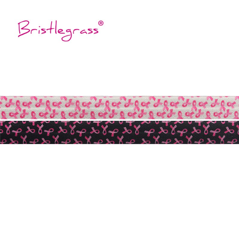 Bristlegrass 5 yard 5/8 " 15mm roze borstkanker bewustzijn print vouw over elastische foe spandex satijnen band tutu jurk naaien afwerking