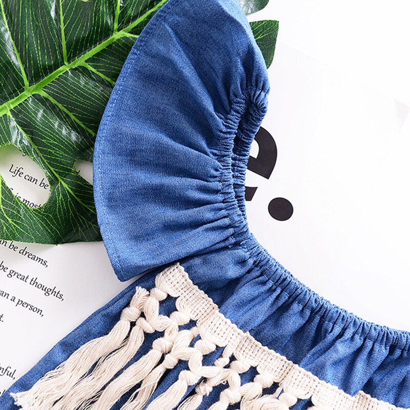 Humor ours vêtements pour enfants filles été bébé Denim coton à manches courtes T-Shirt col frange pendentif bustier tubulaire vêtements