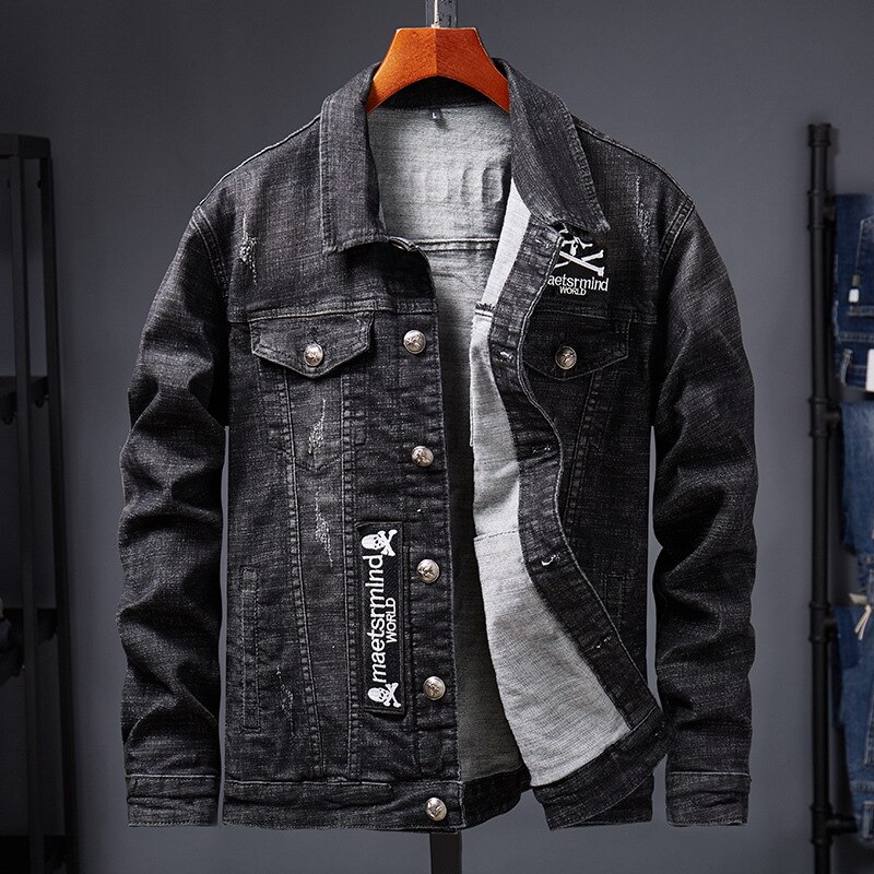 Neue herren jacke Koreanischen stil schlanke Trend herbst und Winter jugendliche junge männer elastische Schädel bestickte Denim jacke