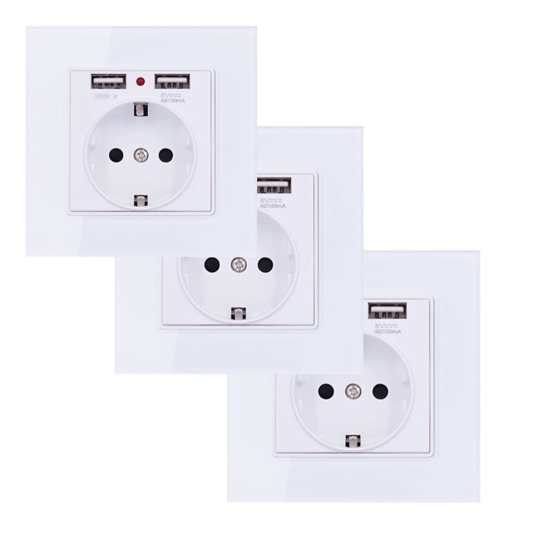 Eu Standaard Muur Elektrische Stopcontact Met Dual Usb-poorten Gehard Glas