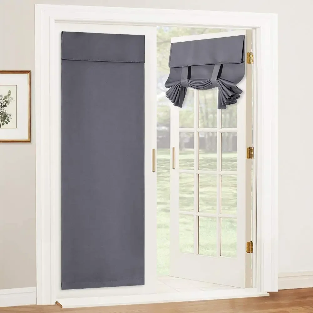 1 Stück französische Sichtschutz-Türvorhänge, hohe Verdunkelungs-Türjalousien, wärmeisolierende Terrassen-Fenstergitter, Vorhänge mit Klettverschluss: Grau