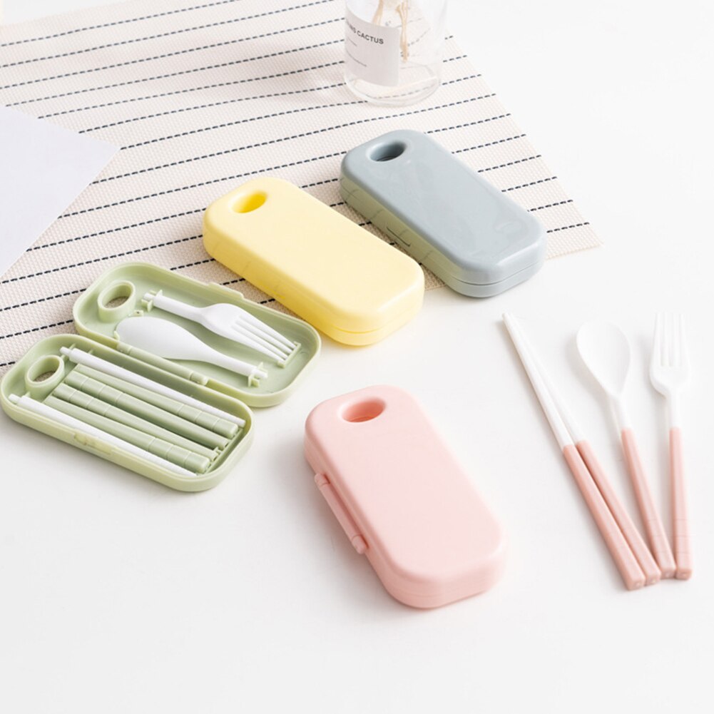 Couverts de voyage Bento baguettes fourchette cuillère pliable ensemble avec boîte de rangement