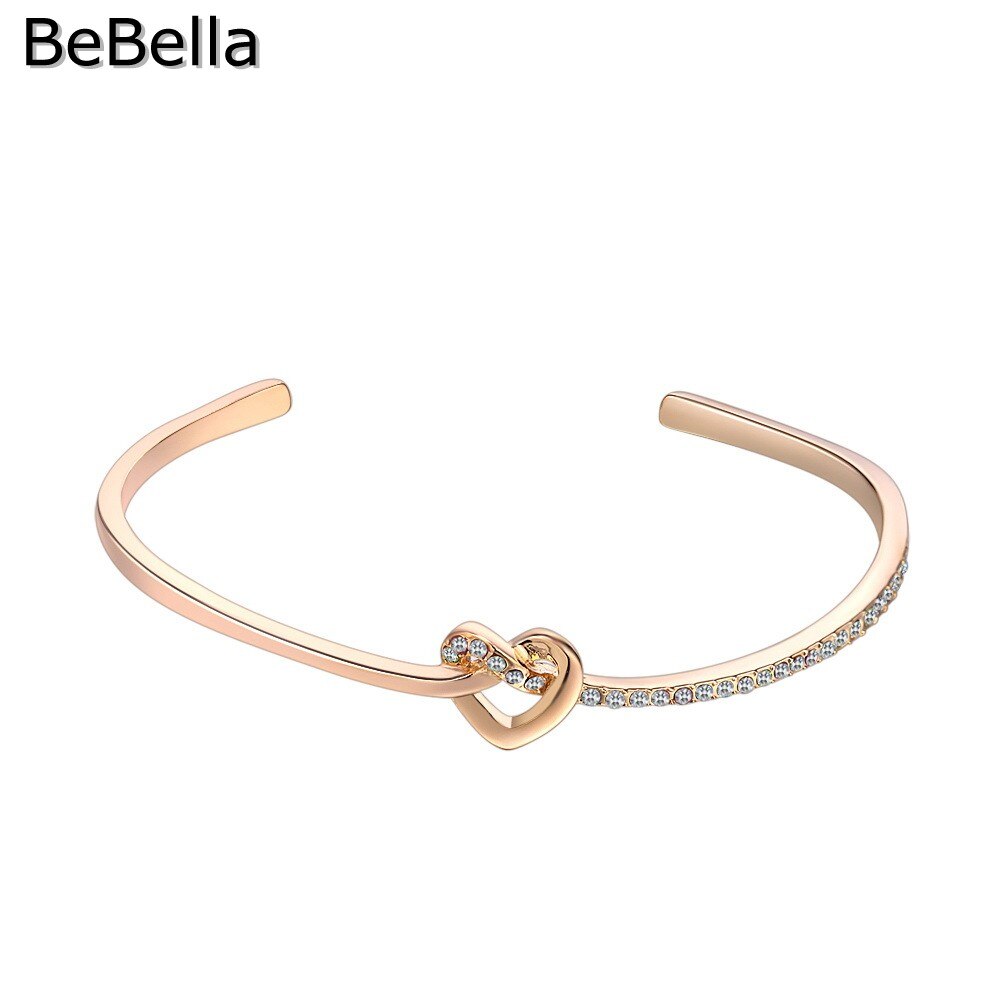 Bebella Ziel Van Liefde Kristal Stof Manchet Armband Met Tsjechische Kristallen Voor Vrouwen Mode Bruid Bruiloft Sieraden: Gold Crystal