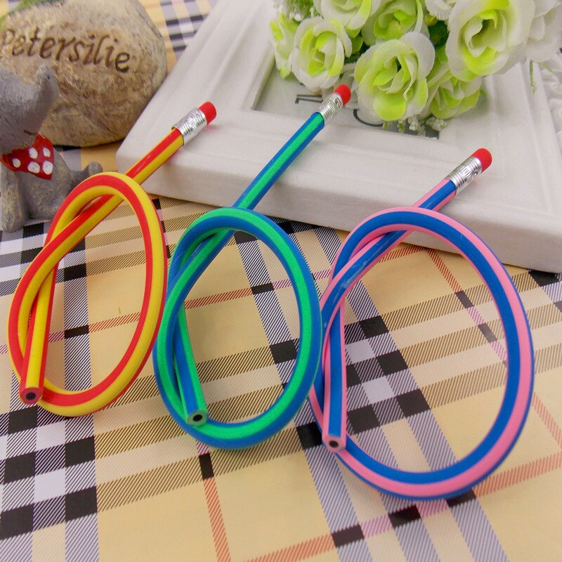 1PC 18CM Colorful Striped Bending Soft Pencil For Students Toy Pens Small Cute Curved Flexible Bendy Pencils B052
