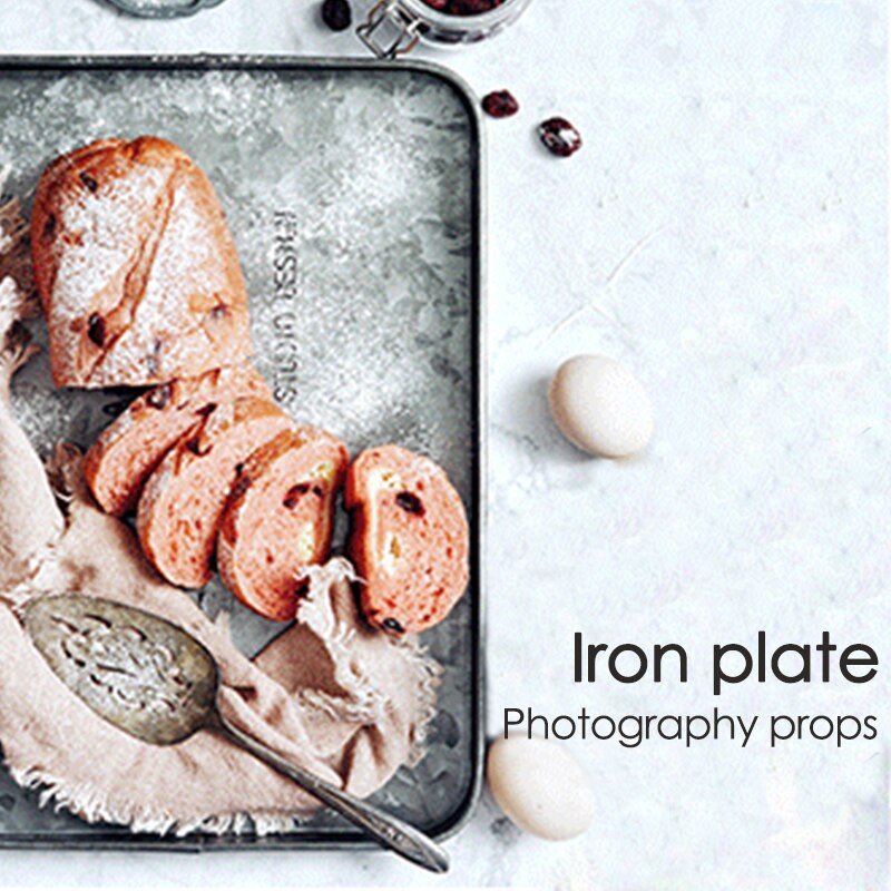 Retro Rechthoek Zink Ijzeren Plaat Dienblad Engels Letters Antiek Dessertbord Taart Brood Decoratieve Pan Fotografie Props