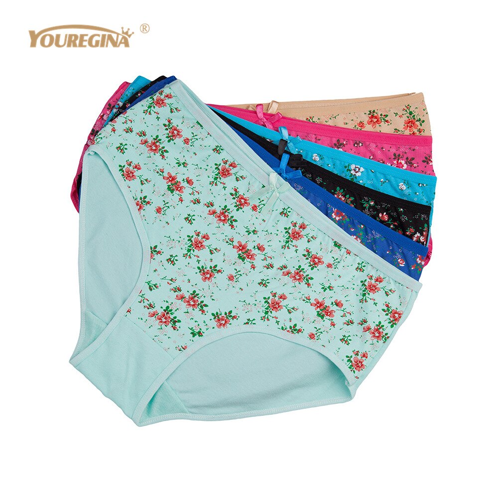 YOUREGINA Women Panties Cotton Plus Size High Waist Print Panties Women&#39;s Floral Lingerie Briefs Ladies Under Wear 6pcs/set