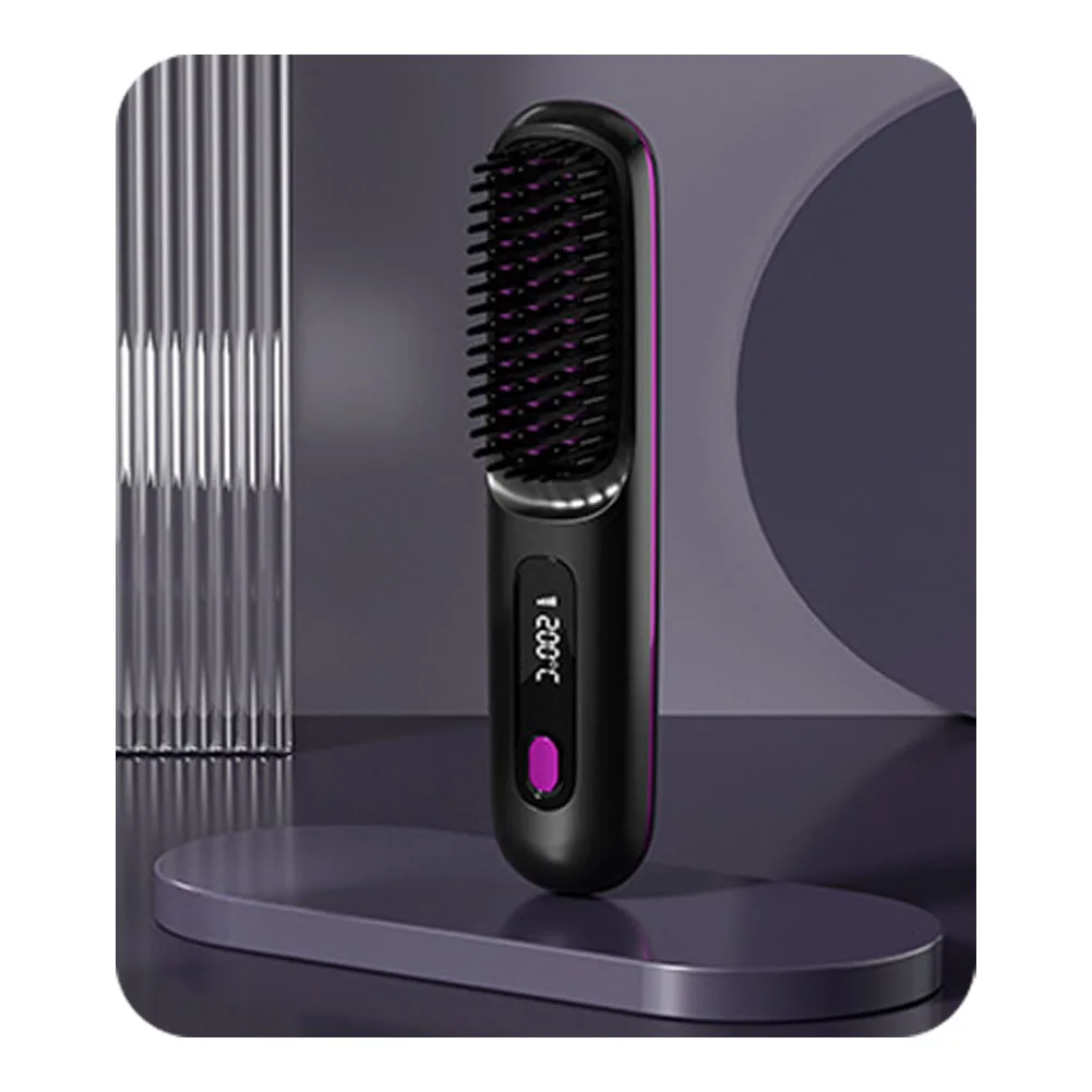 Haarglätterbürste, USB wiederaufladbar, kabellos, negative Ionen, heiße Bürste, elektrisch, flauschig, lockiges Haar, Styling, Entwirrungskamm: Rot
