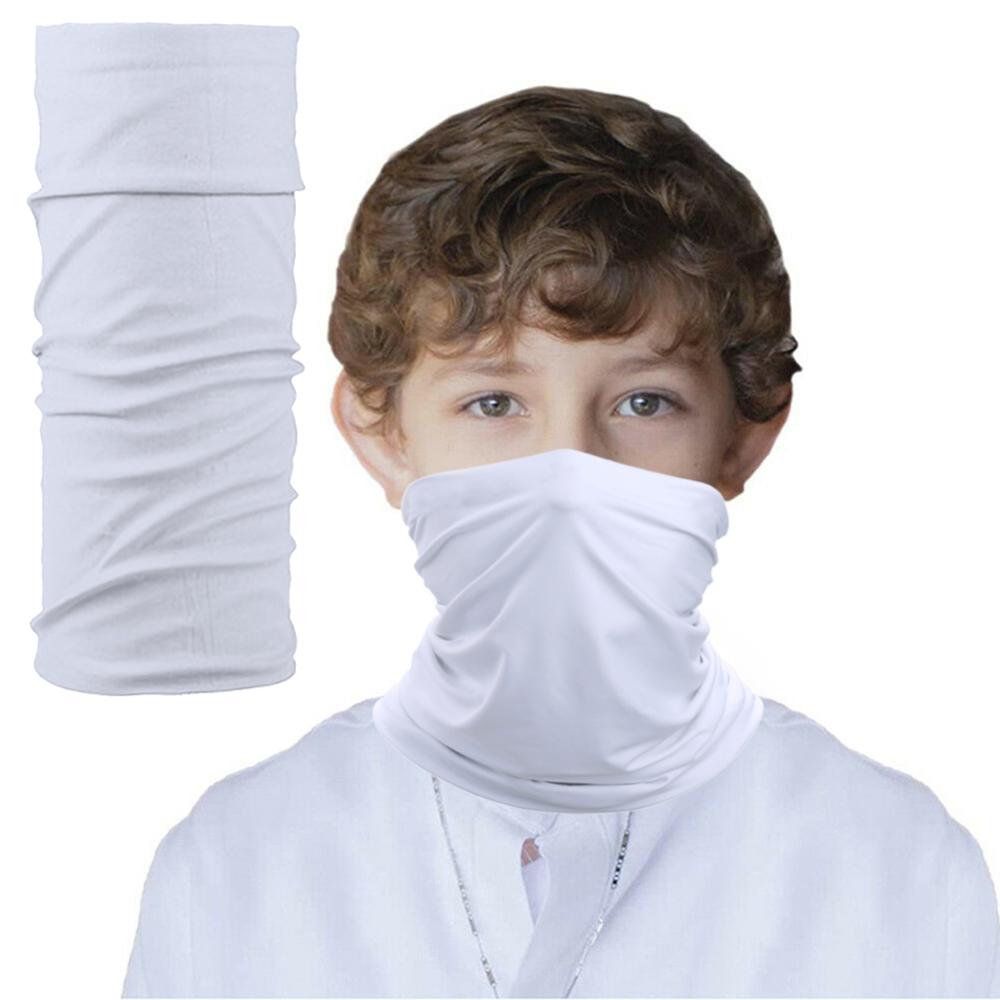 Multi Function Kids Scarf Snood Face Cover Neck Gaiter Bandana for Cycling Hiking Sport Outdoor, Washable and Reusable: white