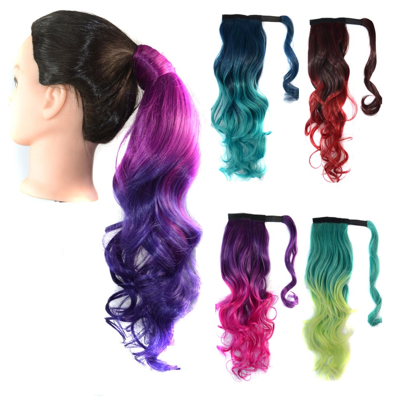 Jeedou Ponytails Wrap Around Ponytail Extension Wavy Synthetic Hair 45cm Balayage Ombre Color Messy Bohemian Style