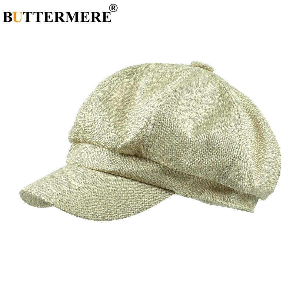 BUTTERMERE Newsboy Cap Cotton Linen Beret Hats for Women Summer Vintage Solid Beige Octagonal Cap Ladies Baker Boy Artist Cap
