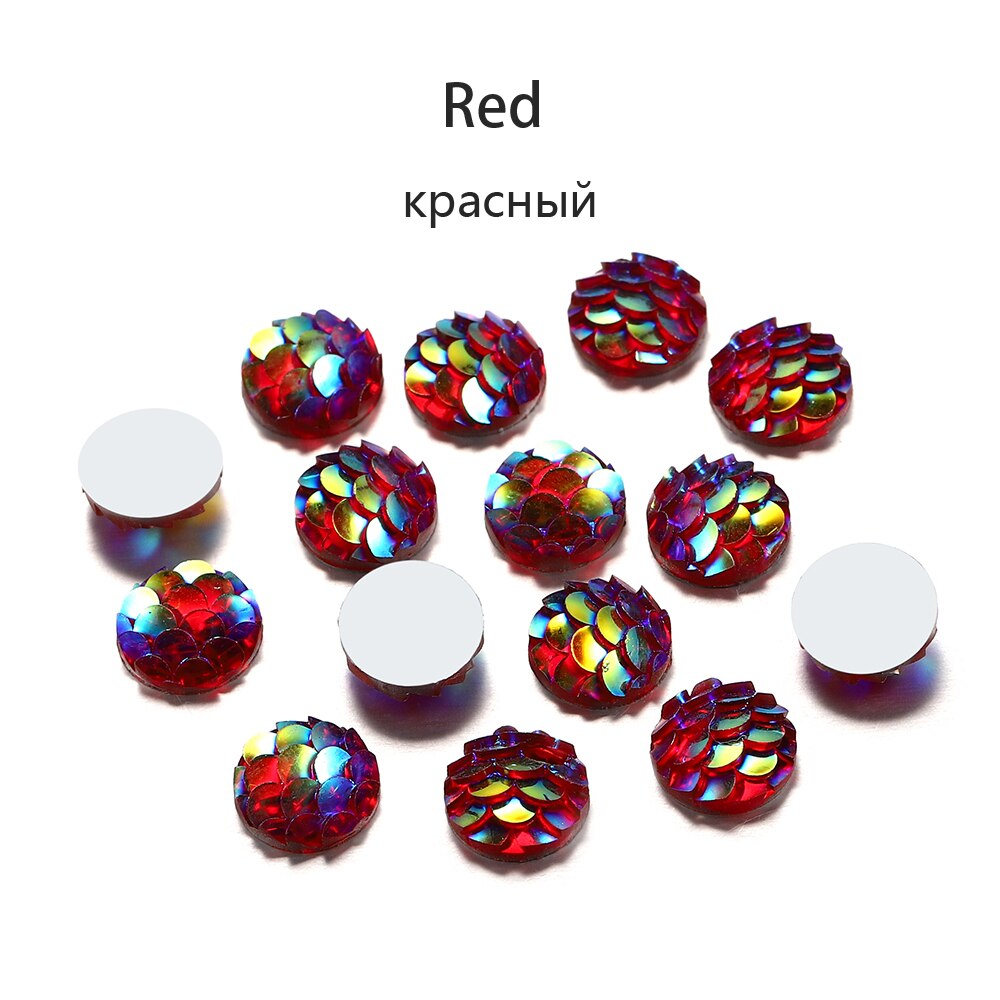 50Pcs 8mm Fish Scale Cabochons Flat Back Mermaid Resin Cabochon For Diy Jewelry Making Finding Supplies Accessories Bracelets: Red