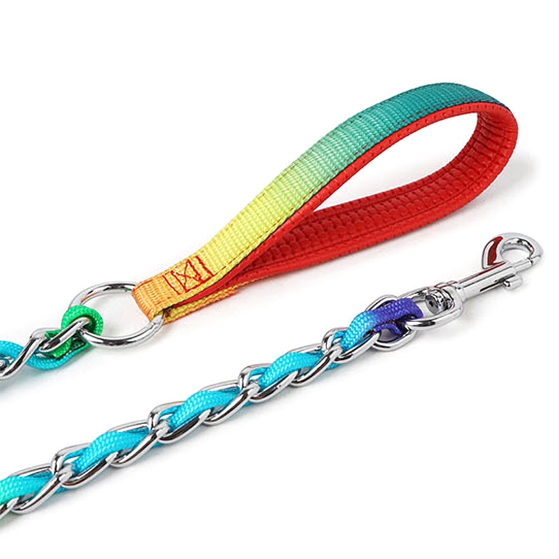 Benepaw regnbue hundehalsbånd bly sæt robust rustfrit stål p choke metal kæde pet snor til små mellemstore hunde træning