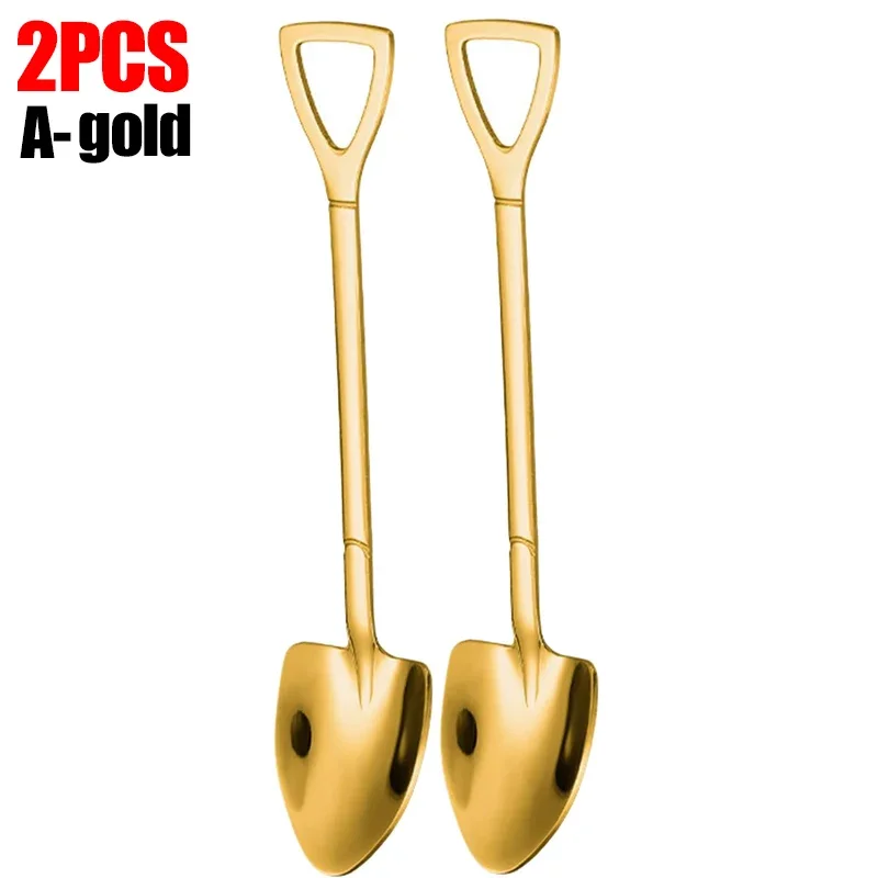 1/8pcs Shovel Spoons Coffee Stirring Spoon Stainless Steel Ice Cream Dessert Watermelon Scoops Kitchen Tableware Set: army green