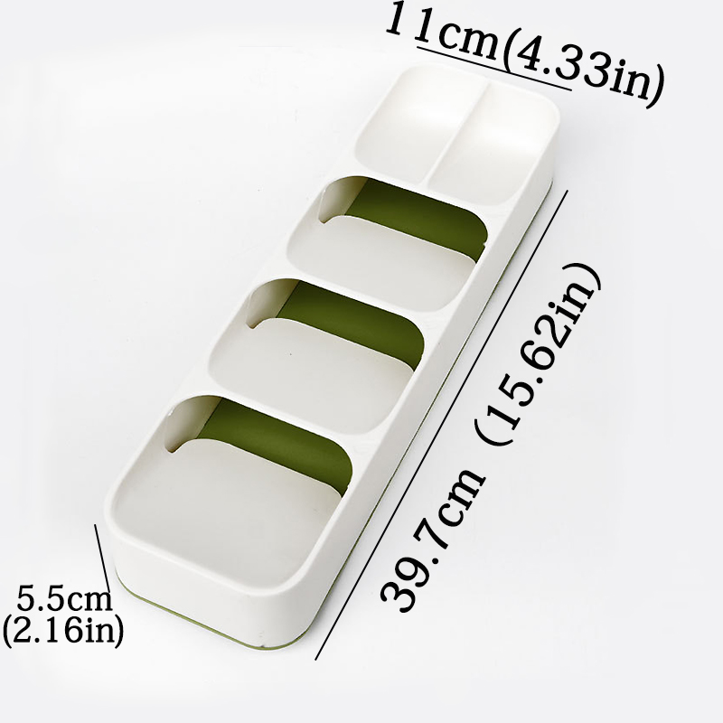 Bandeja de almacenamiento de cubiertos multiusos para cocina, soporte para cuchillos, tenedor, cuchara, organizador de clasificación, cajón, cajas de almacenamiento categorizadas: Verde