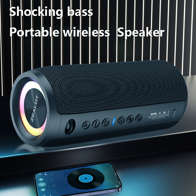 Haut-parleurs sans fil ZEALOT S51 Pro 40W, haut-parleur de caisson de basses portable extérieur, étanche IPX 6, double appairage, batterie 5200mAh.: Black