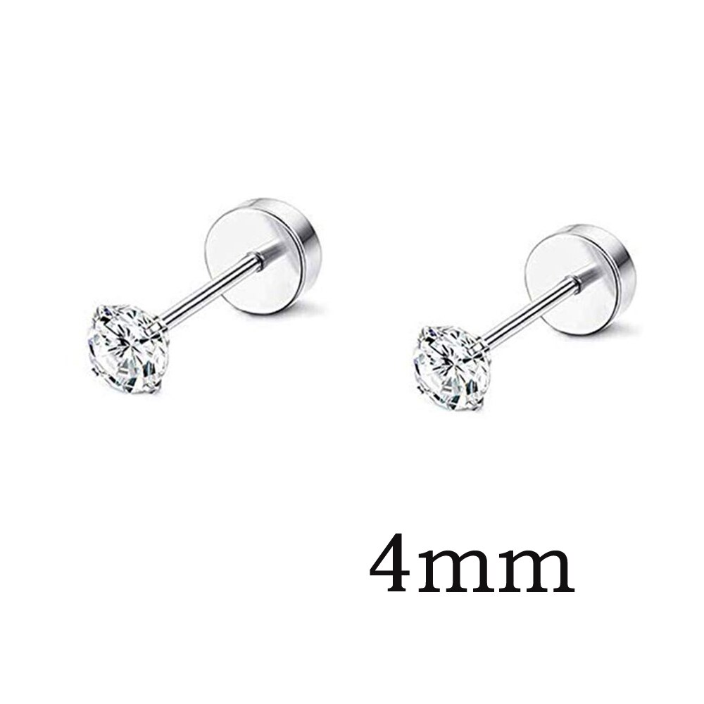 10 Pairs Screw Stud Earrings Flat Back Black Earrings for Men Mix Color Helix Cartilage Barbell Earrings Plugs Tunnel Punk: 1 Pair Zircon 4mm
