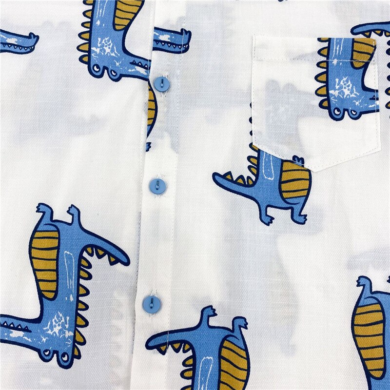 Voorjaar Mode Jongens Dinosaurus Print Lange Mouwen Kids Kraag Losse Casual Tops 1-6Y