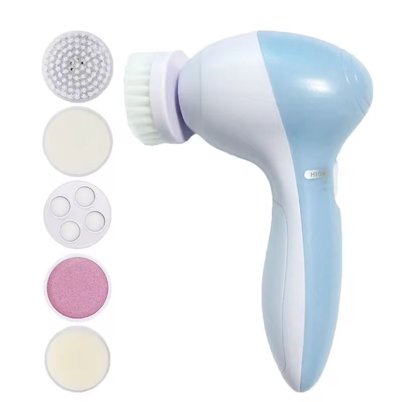 Electric 5 IN 1 Electric Facial Cleaner Brush Wash Machine Spa Skin Care Massage Blackhead Cleaning Facial Cleanser Tools: Blue