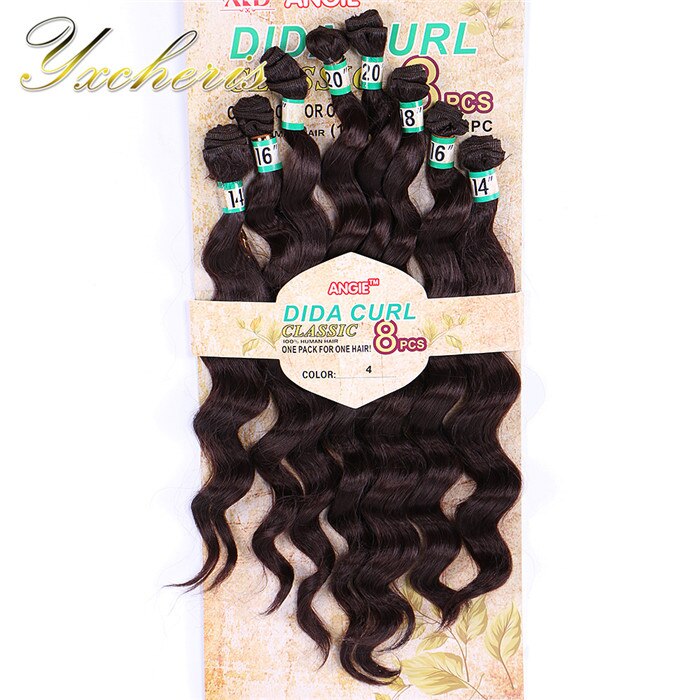 YxCheris 8Pcs/pack Synthetic Body Wave Hair Bundles 14" 16" 18" 20" Ombre Black Blond Double Weft Hair Weave Extensions: #4