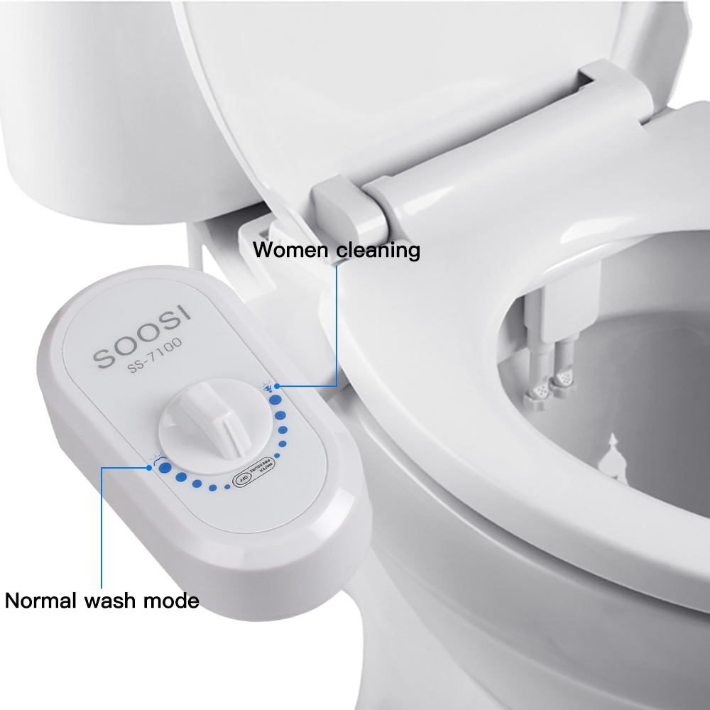 Bidet toiletsæde ikke-elektrisk selvrensende dobbelt dyse-ferskvandssprøjte bærbar mekanisk bidet vedhæftet filassvask
