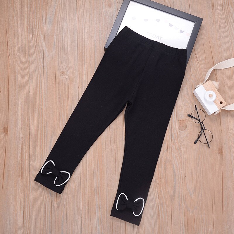 Roupa Das Meninas Da Moda Criança Crianças Calças do bebê Sólidos Bow Cintura Elástica Calças Compridas Pantalon Spodnie Broek штаны брюки