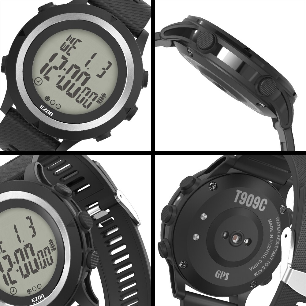 EZON T909C GPS Men's Digital Sport Watch with Optical Heart Rate Monitor Pedometer Calorie Counter Chronograph 50M Waterproof