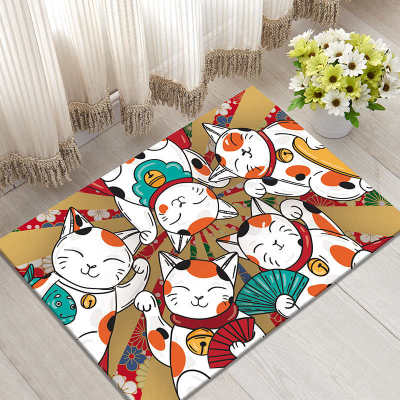 Lucky Cat Printed Floor Mat Door Mat 40x60cm Velvet Bathroom Non-slip Carpet Kitchen Living Room Floor Mat Home Decoration Mat .: H03