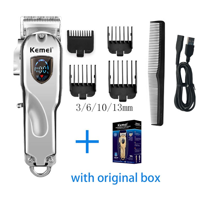 Kemei Dog Hair Trimmer Rechargable Cordless Hair Cutter LCD Display for Pet/Dog Cat Hair Clipper: KM-2010-silver