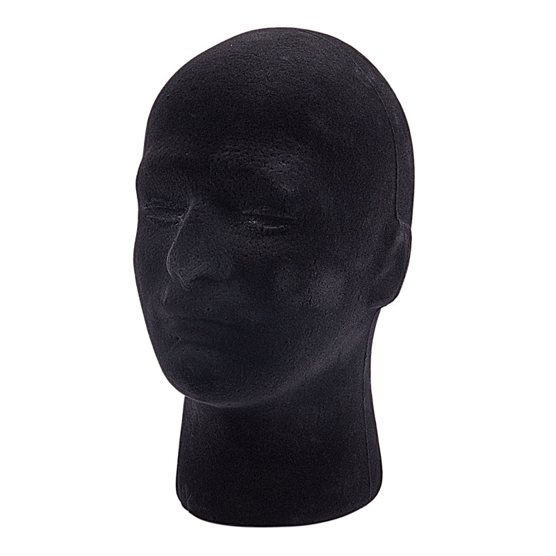 Mannlig styrofoam skum mannequin dukkehode modell parykker briller lokk vise stativ svart