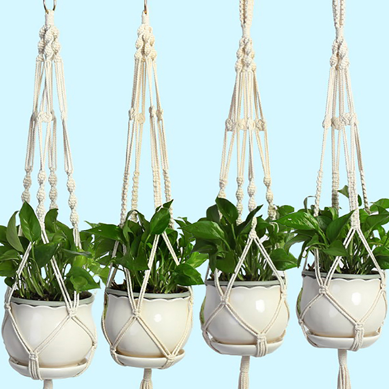 Jute rep flätat hantverk kruka hållare macrame växt hängare hängande planter korg