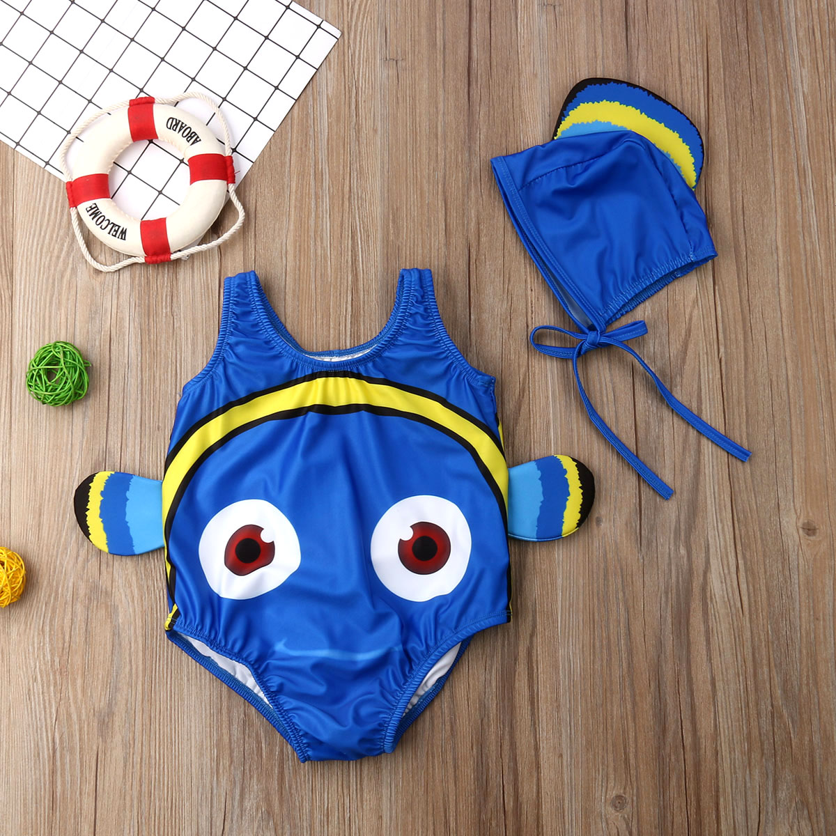 Kids Baby Girl Swimwear Cartoon Goldfish Swimsuit Beachwear Bathing Costume Sleeveless Swimwear Sets 1-6Y