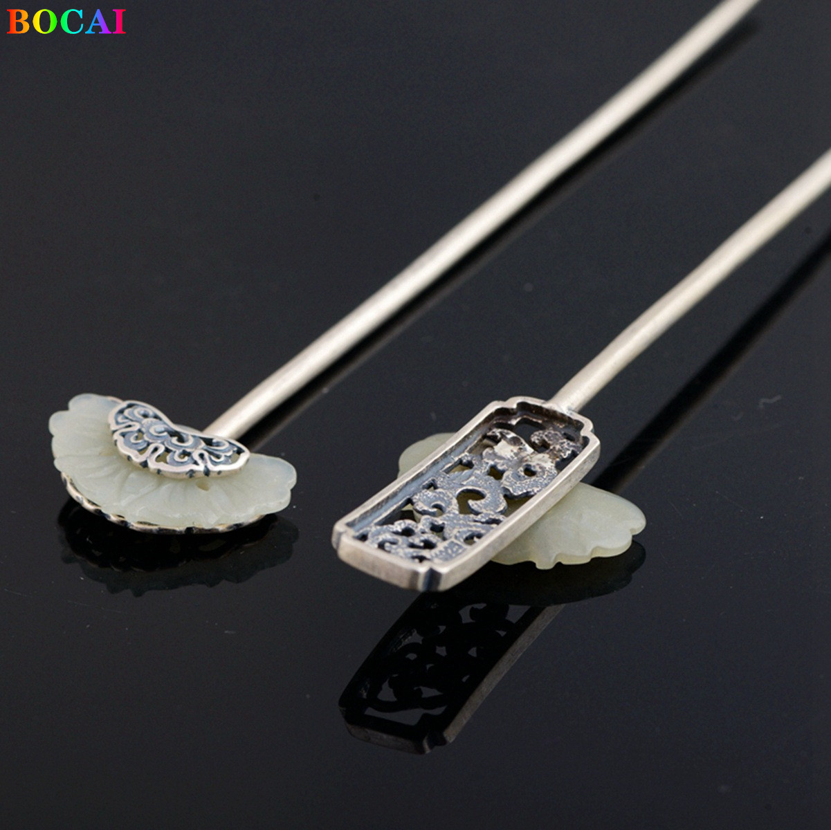 Bocai  s925 haaraccessoires aus sterlingsilber, schmetterling, liebesblumen, jade-kopfschmuck, haarnadel-charm-schmuck für damen