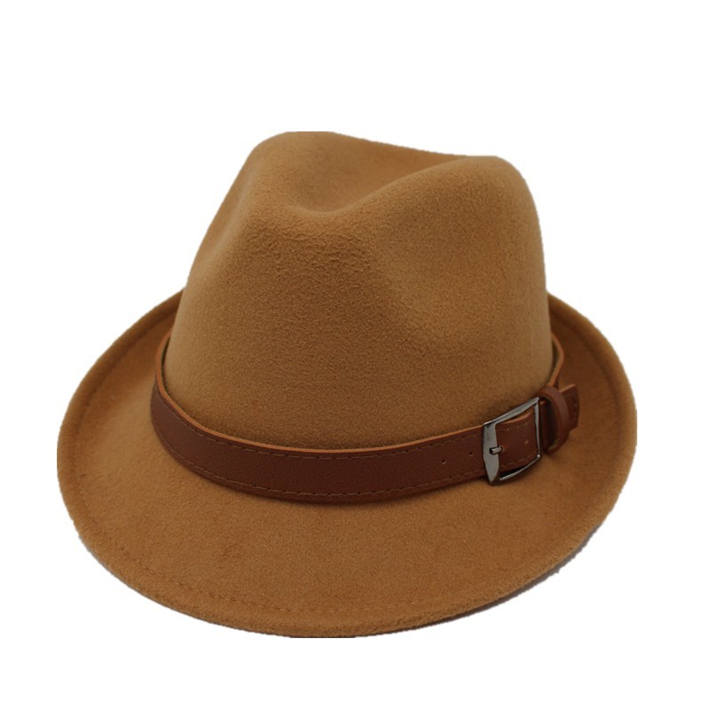 Ozyc bred skygge mænd fedora hatte jazz kasketter flad top hat gorras casquette uld kort stil hat chapeu: Kamel
