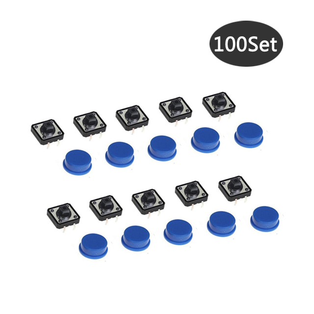 100Set 5 Kleur Keycap Tactiele Drukknop Schakelaar Momentary 12*12*7.3Mm Microschakelaar Knop Diverse Set Voor Arduino Framboos Pi3: Blauw