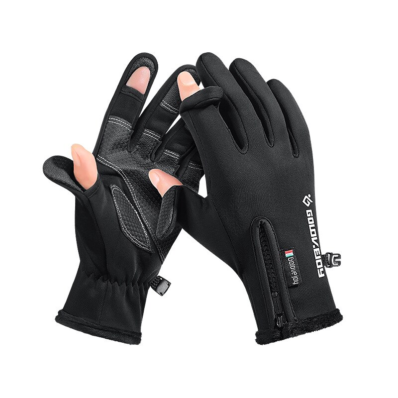 Gants de pêche chauds et épais, antidérapants, imperméables et durables, deux doigts coupés, mitaine, accessoire de pêche d&#39;hiver en plein air